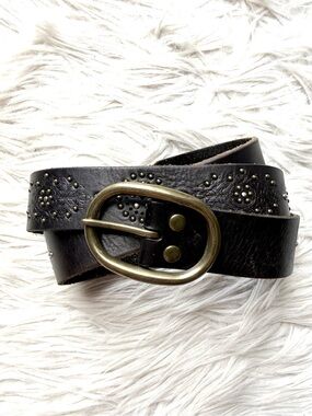 Lucky Brand Brown Genuine Leather Studded Floral Belt Boho Western Y2K M